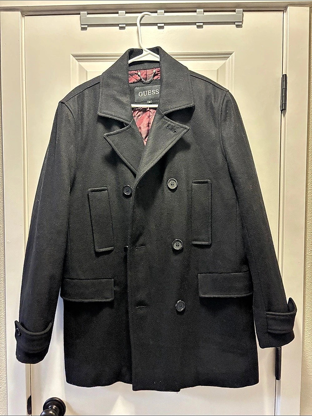 GUESS Men's Wool-Blend Peacoat with Quilted Lining